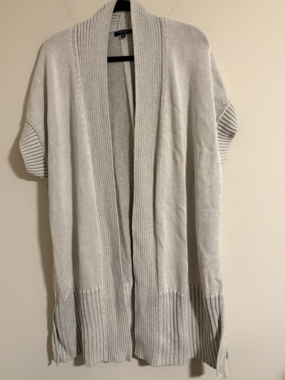 Lafayette 148 New York ivory gray cream Open-Front Short-Sleeve Cardigan vest XL